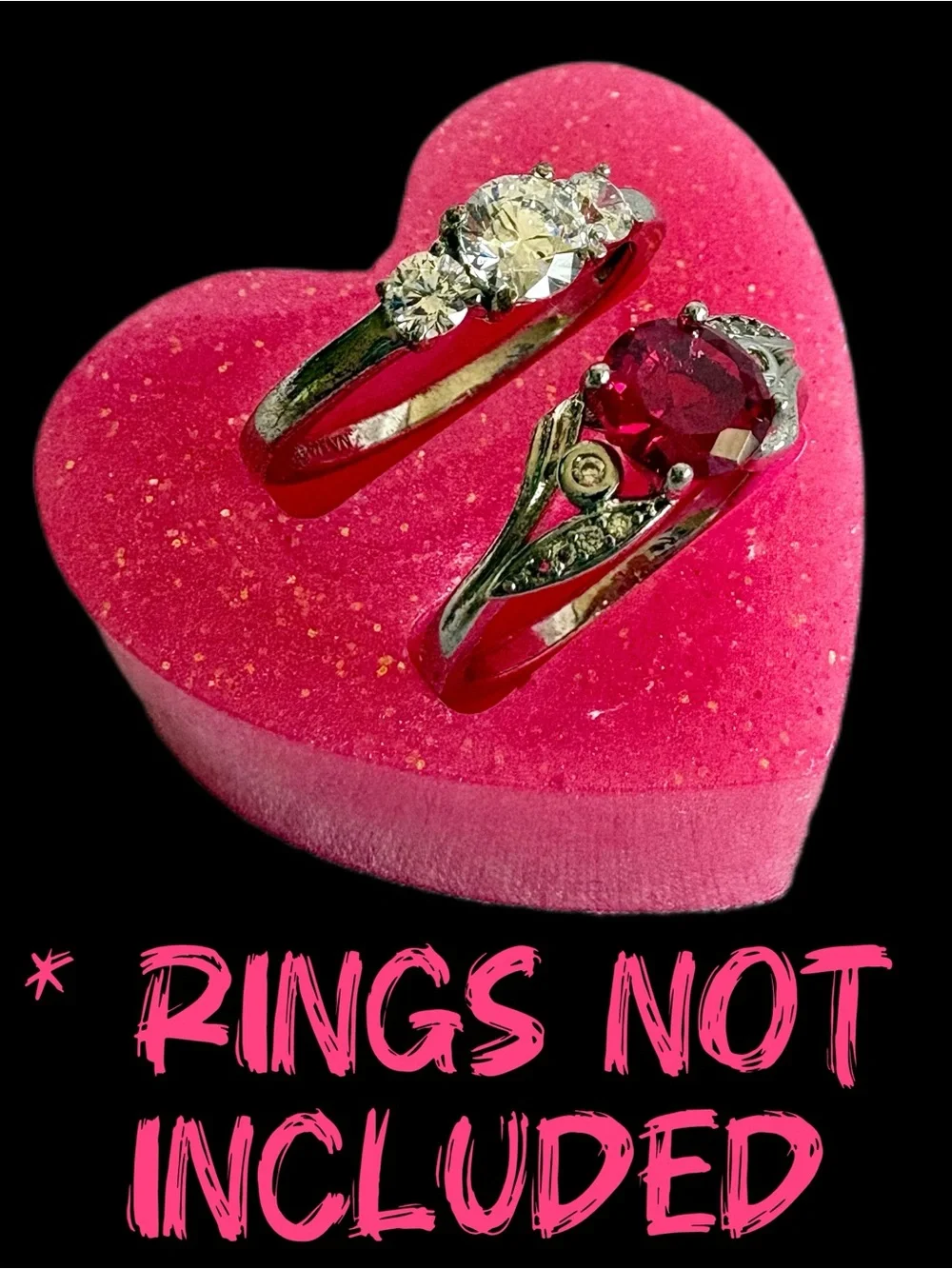 Handmade Pink Glitter Resin Heart Double Ring Holder / Display